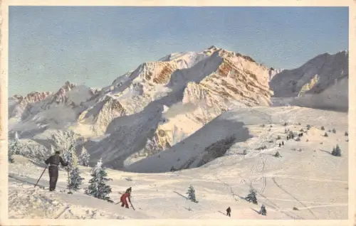 Schweiz 1939 Berge Skipiste Skifahrer Vintage Postkarte