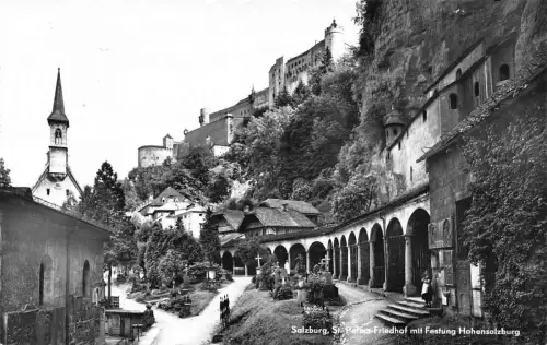 Österreich 1959 Salzburg St Peters-Friedhof Festung Hohensalzburg RPPC Postkarte