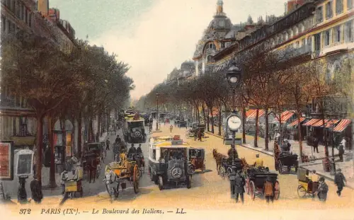 Frankreich Paris Boulevard des Italiens Busse Wagen Uhr Vintage Postkarte