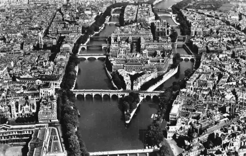 Frankreich Paris Luftaufnahme L'ile de la Cite Kathedrale Notre-Dame Vintage Postkarte