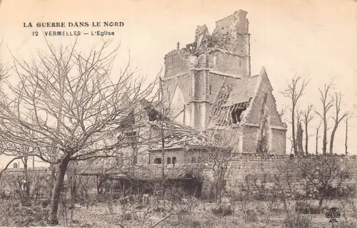 Frankreich La Guerre Dans le Nord Vermelles Bombardierte Kirche Postkarte