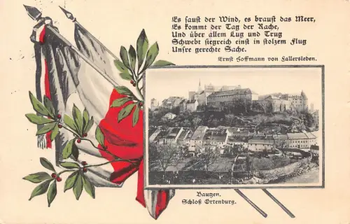 A109 Deutschland 1915 Bautzen Schloss Ortenburg Gedicht Fahnen Äste Postkarte