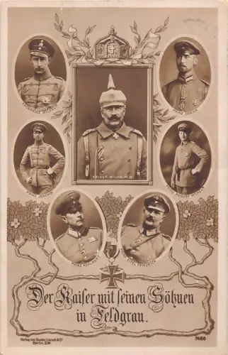 A112 Königshaus 1915 Kaiser Wilhelm II und Fürsten in Feldgrau Uniform Postkarte