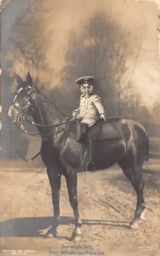 A112 Royalty 1908 First Horse Ride Prince Wilhelm of Preußen RPPC Postkarte