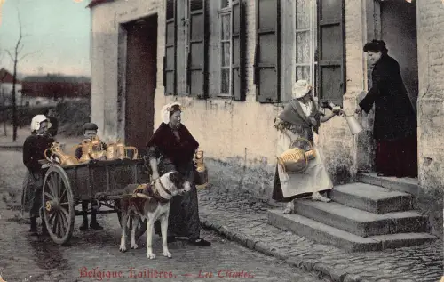 Flämisches Milchmädchen Laitiere Flamande Hund gezogen Lieferwagen Vintage Postkarte