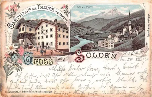 A116 Österreich 1901 Gruss aus Sölden i Ötzthal Gasthaus zur Traube Postkarte