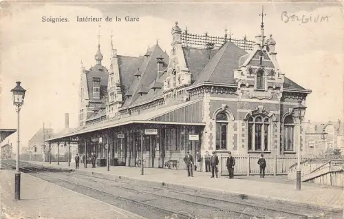 Belgien 1918 Soignies Interieur de Gare Bahnhof 1. Weltkrieg Feldpostkarte B754
