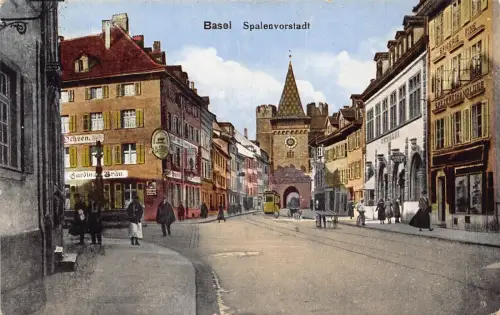 A116 Schweiz 1925 Basel Spalenvorstadt Straßenbahn Wagen Restaurant Vintage Postkarte