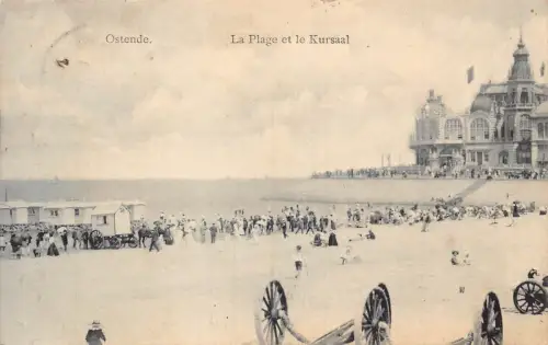 A114 Belgien 1912 Oostende Strand und Bad Kurhäuser auf Rädern Postkarte