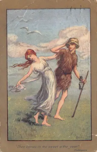 L366 Künstlerkarte signiert Sarham, Shakespear Winter's Tale Paar Postkarte