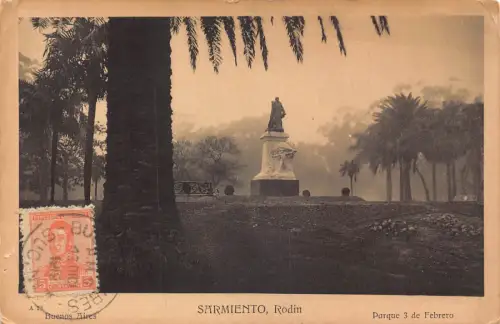 L361 Argentinien 1919 Sarmiento Rodin Statue 3 Febrero Park Vintage Postkarte