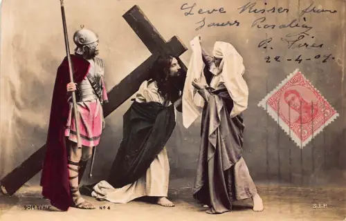 L360 Argentinien Theaterszene Jesus Fürsorglich Kreuz Römer Soldat Maria Postkarte