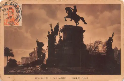 L361 Argentinien 1921 San Martin Denkmal Buenos Aires Vintage Postkarte