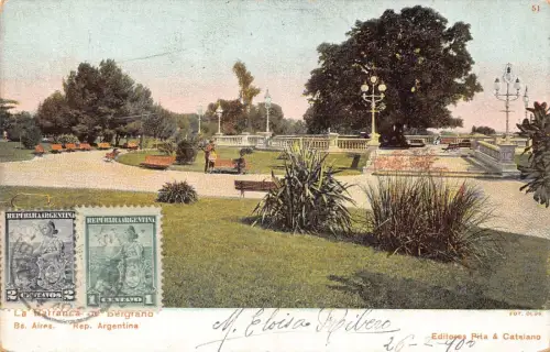 L360 Argentinien 1905 Buenos Aires La Barranca de Bergrano Garten Litho Postkarte