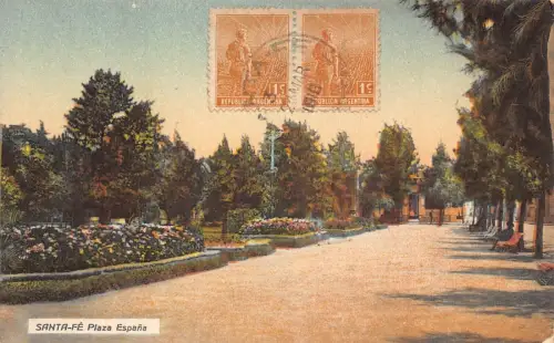 L360 Argentinien 1916 Santa-Fe Plaza España Platz Blumen Vintage Postkarte