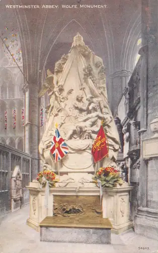 L367 England Westminster Abbey Innenraum Wolfe Monument Flaggen Vintage Postkarte