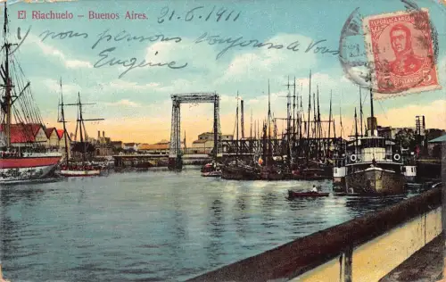 L357 Argentinien 1911 El Riachuelo Buenos Aires Hafen Dampfschiff Vintage Postkarte