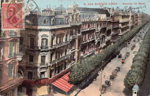 L357 Argentinien 1910 Buenos Aires Avenida Mayo Autos La Mutua Restaurant Postkarte