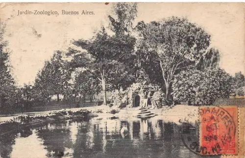 L358 Argentinien 1912 Buenos Aires Zoo Jardin Zoologico Teich Bäume Postkarte