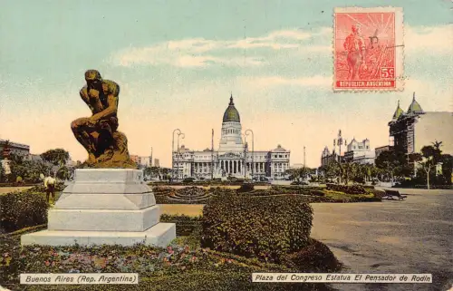 L357 Argentinien Buenos Aires Plaza del Congreso Statue El Pensador Rodin Postkarte