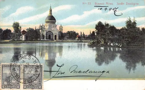 L359 Argentinien 1907 Buenos Aires Jardin Zoologico Zoo See Vintage Postkarte