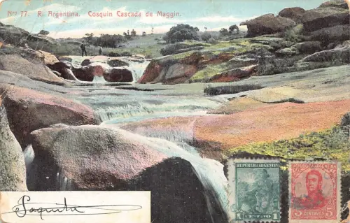L358 Argentinien Cosquin Cascada de Maggin Wasserfall Vintage Postkarte