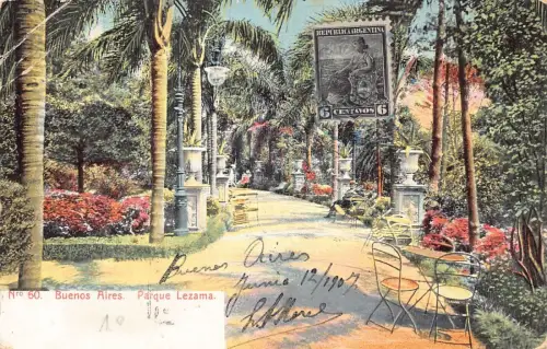 L359 Argentinien 1907 Buenos Aires Parque Lezama Stühle Park Vintage Postkarte