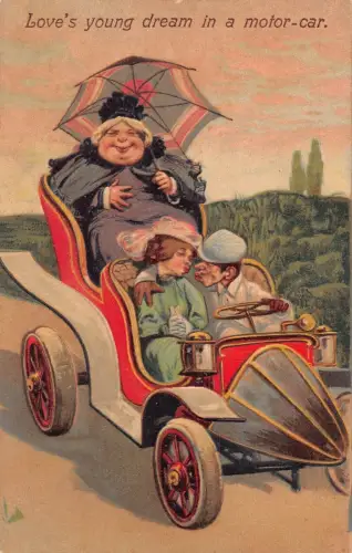 L030 Dicke Schwiegermutter Paar Autofahrer Humor geprägt Vintage Postkarte