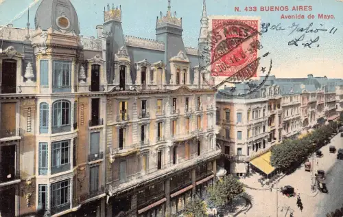 L359 Argentinien Buenos Aires 1911 Avenida de Mayo Autos Restaurant Postkarte
