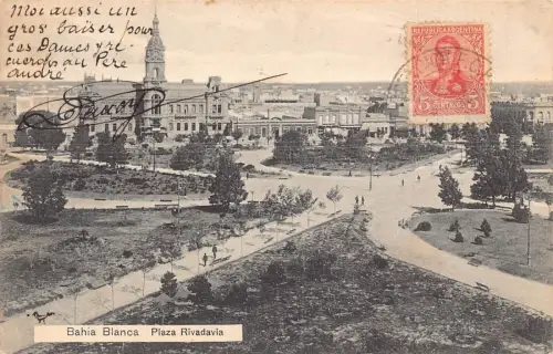 L359 Argentinien Bahia Blanca Plaza Rivadavia Vintage Postkarte