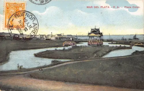 L357 Argentinien 1909 Mar del Plata R.A. Plaza Colon Vintage Postkarte