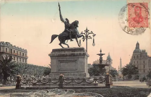 L357 Argentinien Buenos Aires 1940 Estatua Belgrano Pferd Vintage Postkarte