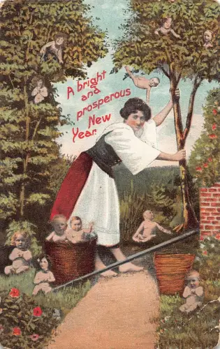 L030 Fantasy Multibabies Surrealismus Dame Humor Vintage Postkarte