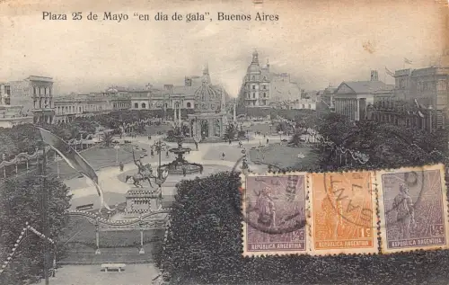 L357 Argentinien 1916 Buenos Aires Plaza 25 de Mayo en dia de gala Platz Postkarte