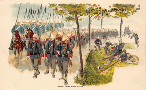 L031 Deutschland Gruss aus dem Manoever Infanterie Kavallerie sig Militär Litho Postkarte