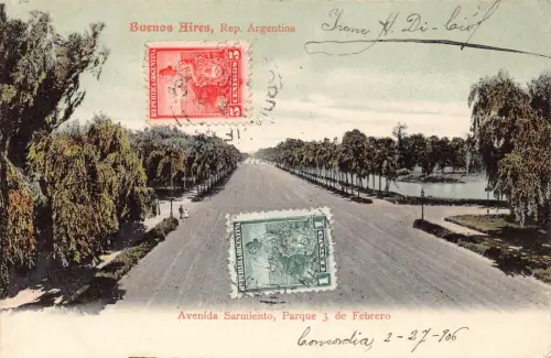 L357 Argentinien Buenos Aires 1900 Avenida Sarmiento Park 3. Februar Postkarte