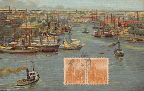 L356 Argentinien Buenos Aires Darsena Sud Port y Boca Riachuelo Dampfschiff Postkarte