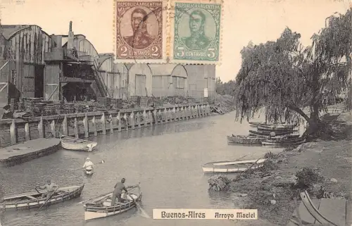 L357 Argentinien 1911 Buenos Aires Arroyo Maciel Flussboote Vintage Postkarte