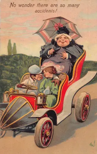 L030 Dicke Schwiegermutter Paar Autofahrer Humor geprägt Vintage Postkarte