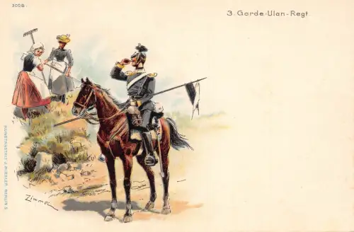 L031 Deutschland 3 Garde Ulan Regiment Militär Litho signierte Postkarte