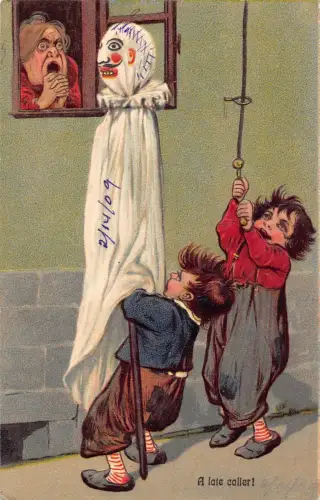 L030 Kinder 1909 gruselige alte Dame Phantom Humor geprägt Vintage Postkarte