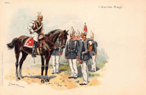 L031 Deutschland 1 Garde Regiment signiert Zimmer Militär Litho Postkarte