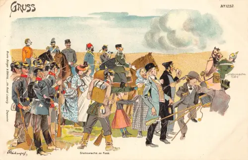 L031 Deutschland Gruss Garde Kavallerie Infanterie Militär Litho Postkarte