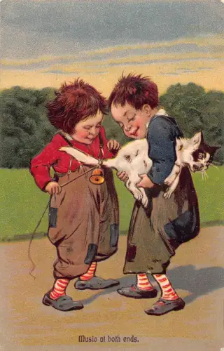 L030 Kinder 1908 Mobbing Katze Comic Humor geprägt Vintage Postkarte
