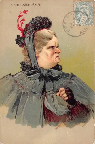 L030 Die wütende Schwiegermutter 1905 Humor geprägte Vintage Postkarte