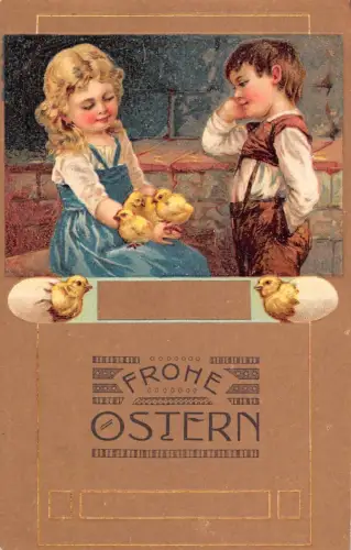 L225 Ostergrüße 1910 Kinder Küken Prägepostkarte