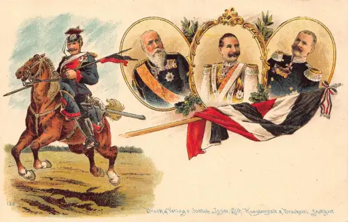 L031 Deutschland Gruss aus Kaiser Wilhelm Kavallerie Soldaten Militär Litho Postkarte