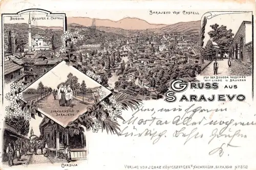 L083 Bosnien Herzegowina Gruss aus Sarajevo 1898 Litho Vintage Postkarte