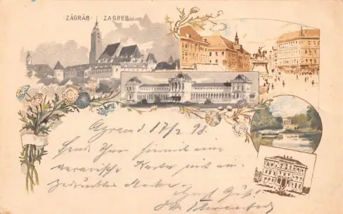 L083 Kroatien Zagreb 1898 Jugendstil Litho Vintage Postkarte