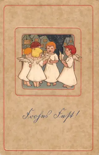 L364 Weihnachtsgrüße 1905 Cherubs Engellieder singen Vintage Postkarte